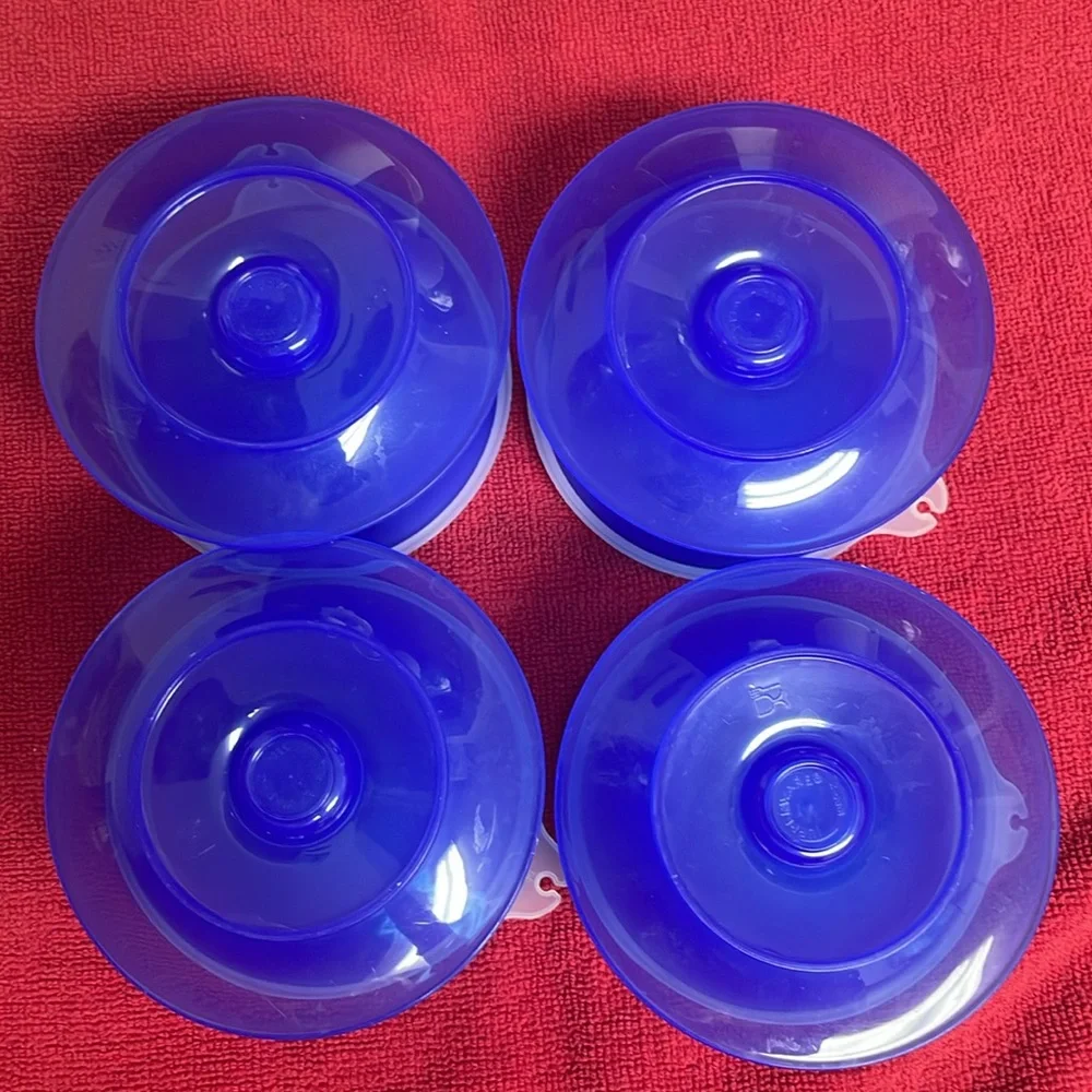 Tupperware Royal Blue Dessert Footed Bowls with Lids and Saucers Set of 4